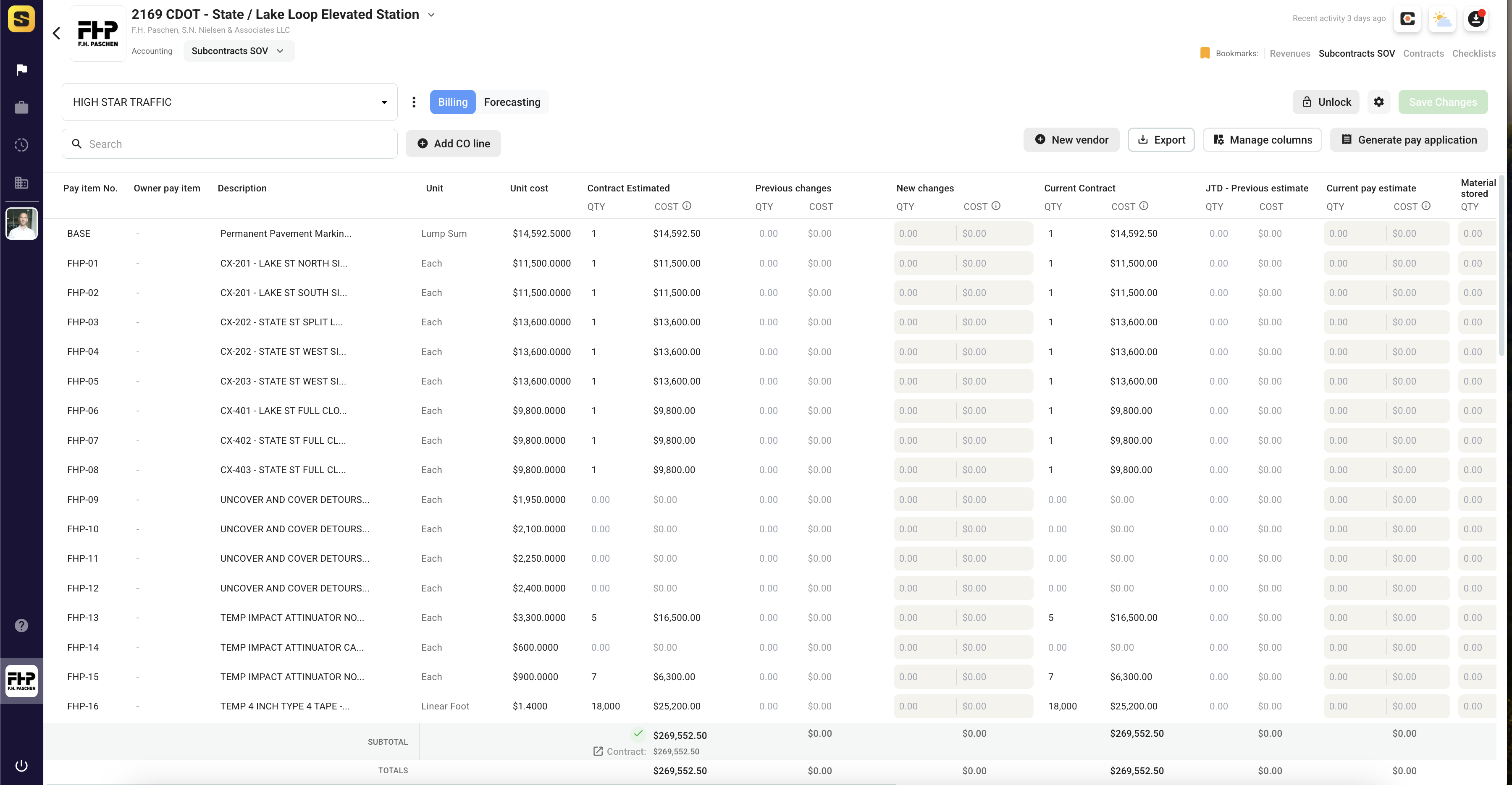 Populated Vendor Schedule of Values (Payment Schedule)